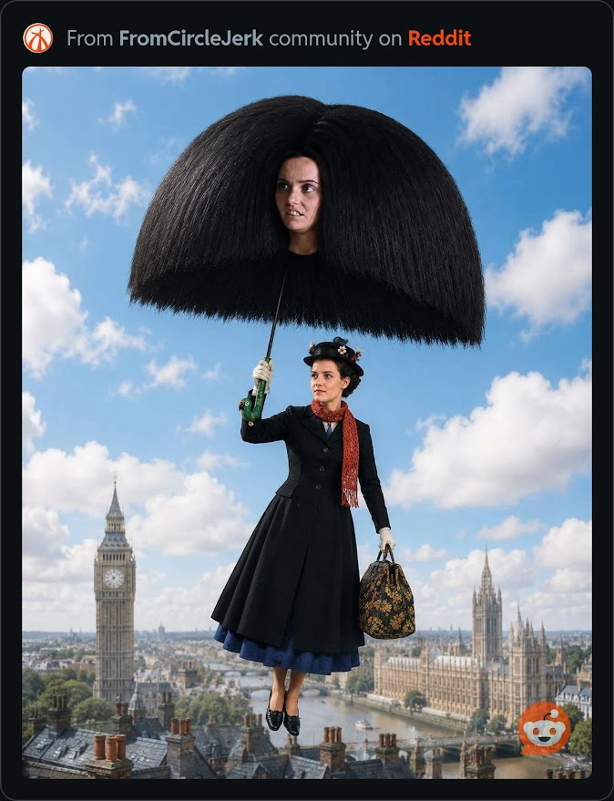 Mary Poppins, but the umbrella is Julie’s wig